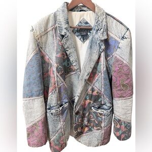 Vintage 90s Patchwork Denim Blazer - Multicolor